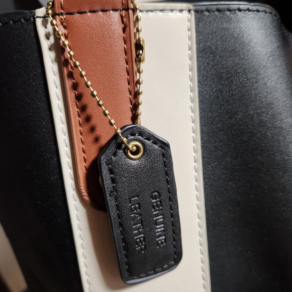 Leather Tote Bag Black Striped - Picture 2 of 5